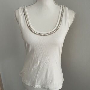 Generation Love Giovanna Pearl Ribbed White Tank Top Everyday Workwear Evening